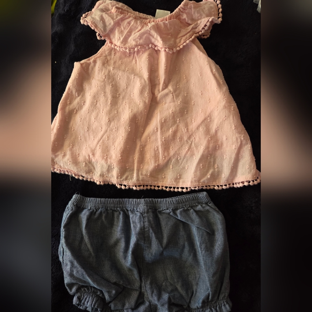 Little Me Pink Ruffle Top and Blue Diaper Cover Set
